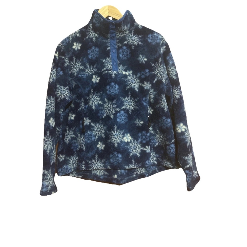 L.LBean Women's Polyester Fleece Pullover Sweatshirt Snowflake Print Large VTG